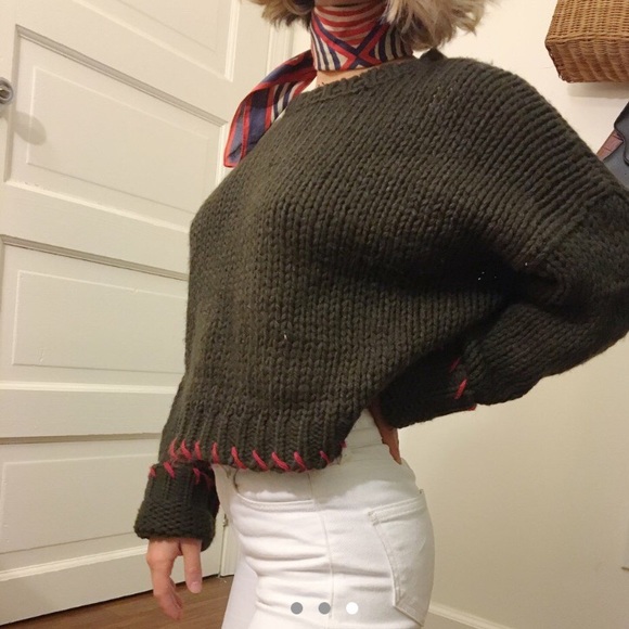 Oversized crew neck knit brown sweater - Picture 3 of 3